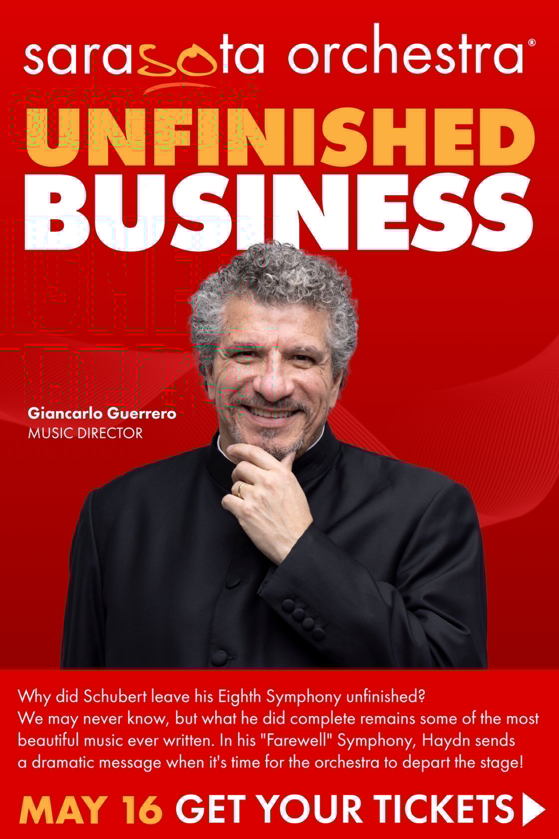 Sarasota Orchestra presents Discoveries: Unfinished Business on May 16 at the Sarasota Opera House, featuring works by Schubert, Julia Perry, and Haydn. A program of musical mysteries and history-making compositions. Tickets at SarasotaOrchestra.org