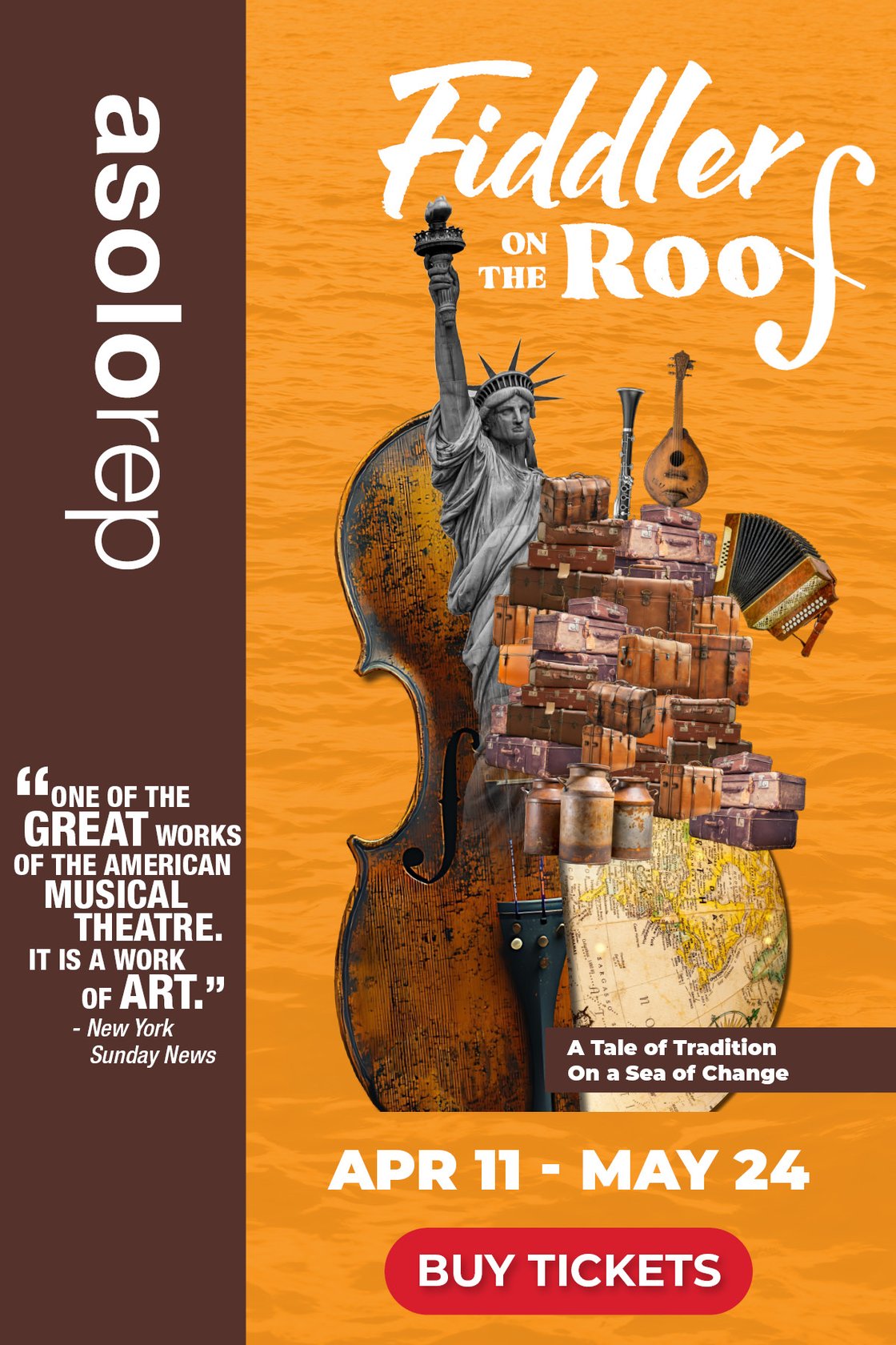 Asolo Rep tells a Tale of Tradition on a Sea of Change with Fiddler on the Roof, running April 11 to May 24. New York Sunday News calls it "One of the great works of the American Musical theatre. It is a work of art." Get tickets at asolorep.org