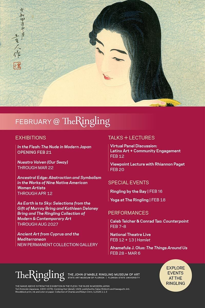 List of exhibitions, talks & lectures, events, and performances for The Ringling in February. More information and tickets can be found at Ringling.org  