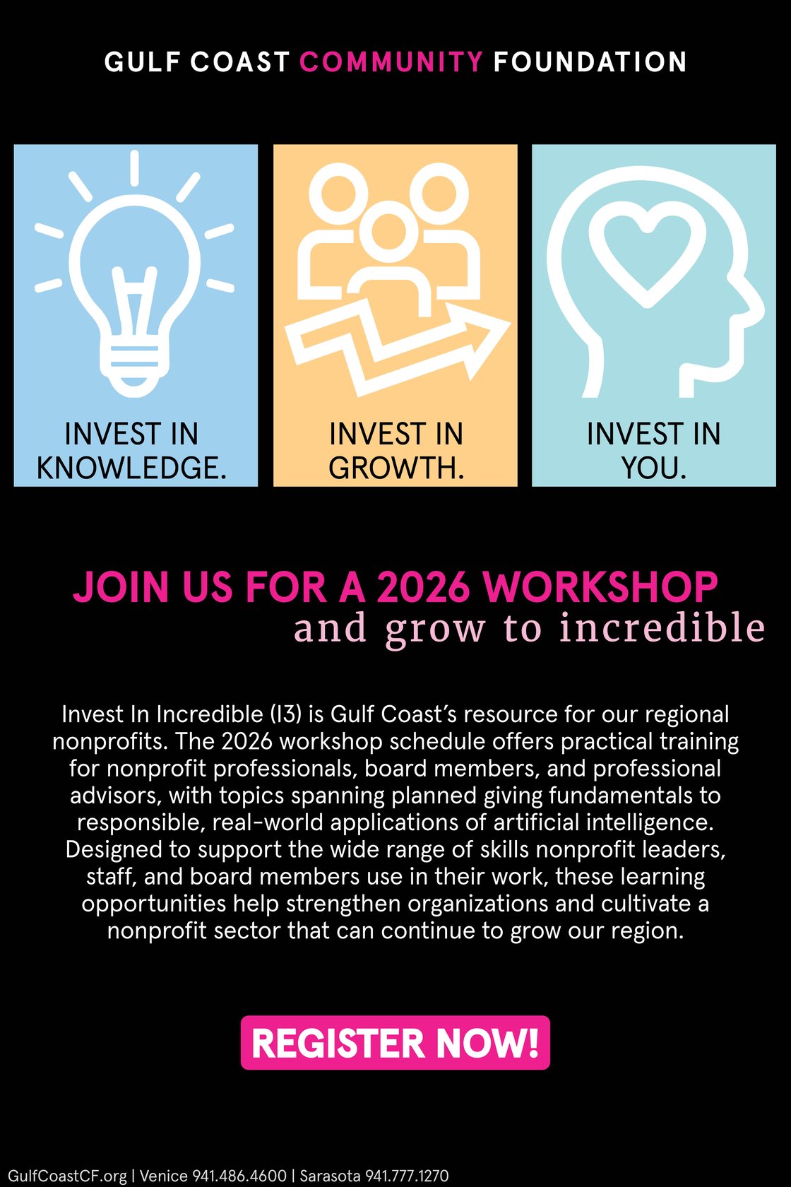 Gulf Coast Community Foundation’s Invest In Incredible is your capacity building resource to grow you and your organization.