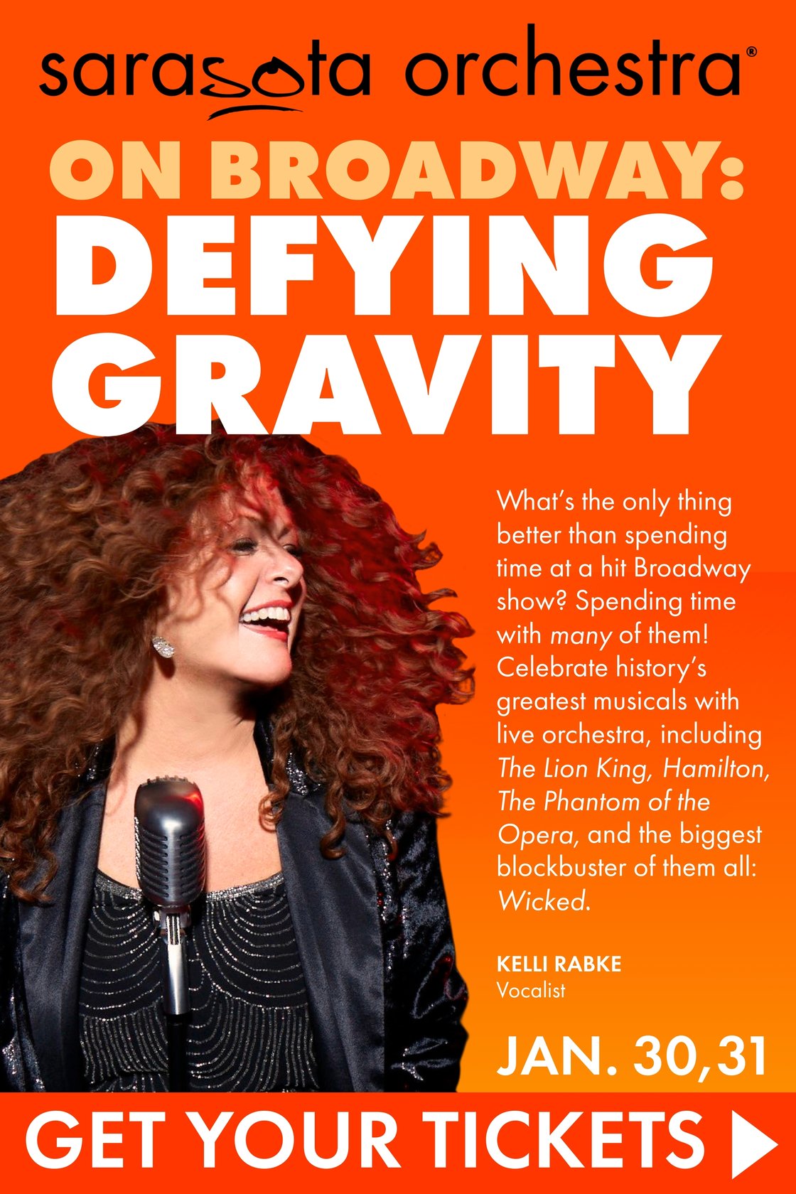 On January 30-31, Sarasota Orchestra's Broadway Pops program celebrates history’s greatest musicals, including The Lion King, Hamilton, Jersey Boys, The Phantom of the Opera, and the biggest blockbuster of them all: Wicked.  