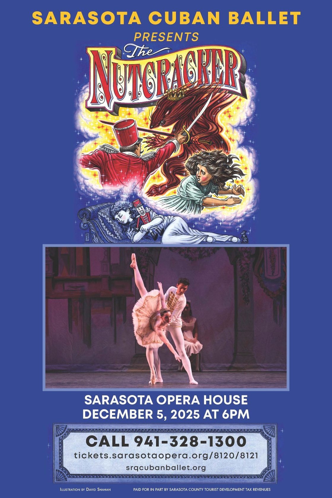 Clara clutches her beloved Nutcracker and dreams about the battle of the Nutcracker Prince and the Mouse King in the Sarasota Cuban Ballet’s Nutcracker on December 5 at the Sarasota Opera House.