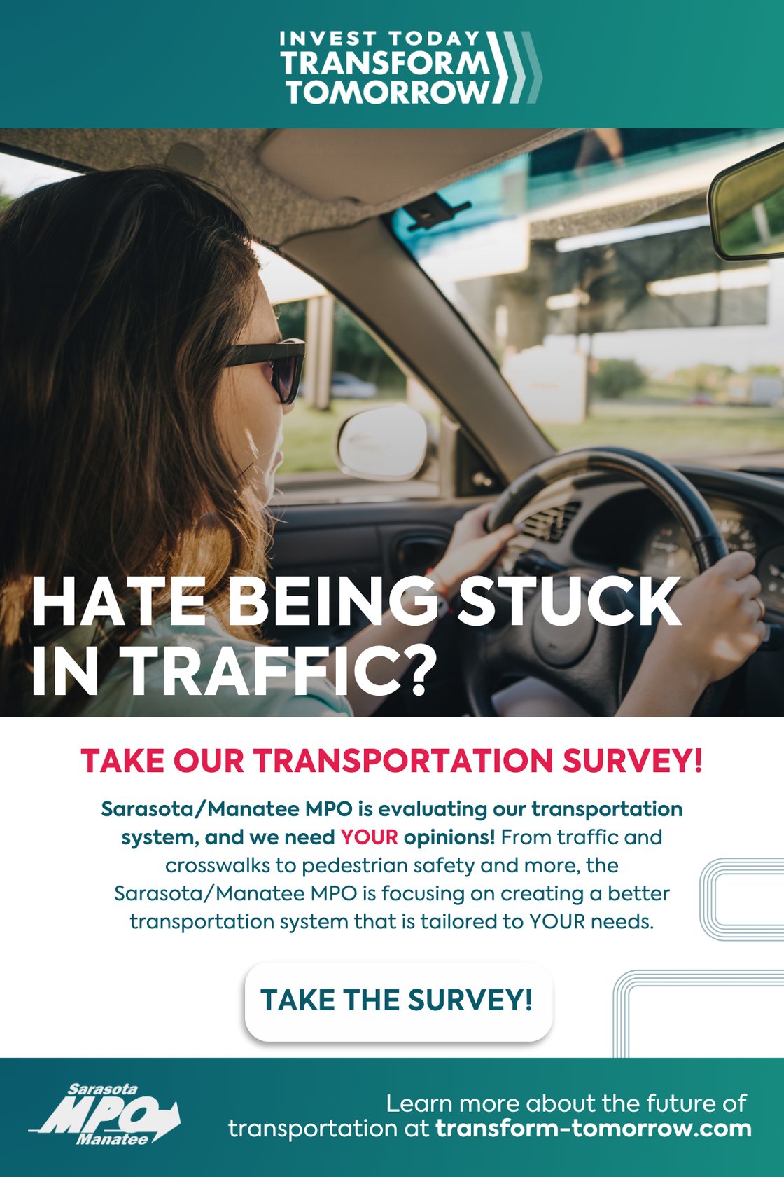 Survey invitation to help improve Sarasota-Manatee transportation system with link to transform-tomorrow.com